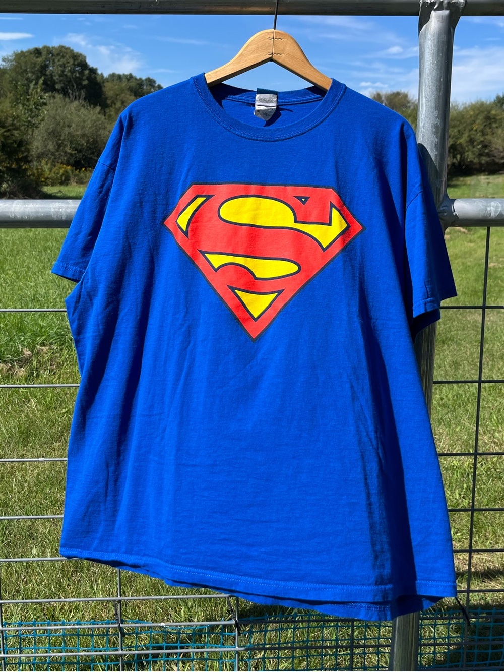 2012 DC Comics Superman T-Shirt Blue Size 2XL Halloween Costume Nerd Movie Merch